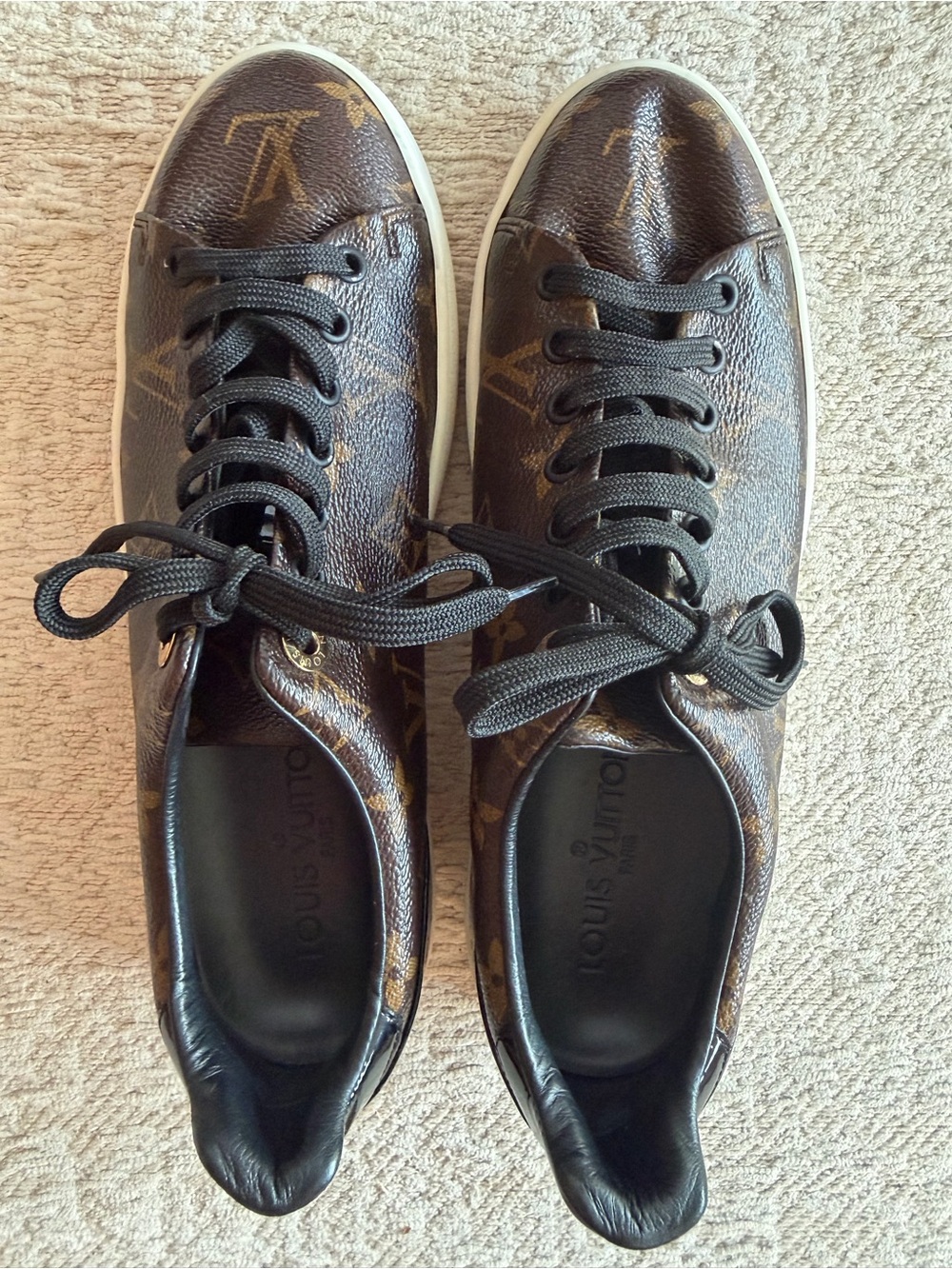 Louis Vuitton Brown Monogram Low-Top Sneakers with Black Laces